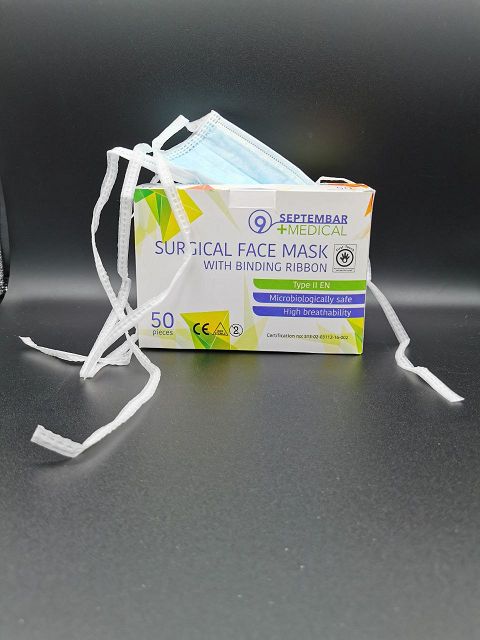 Mund- und Nasenschutz, medizinische Maske „OP-Maske CE“ Typ II, 3lag., zum Binden, aus mehrlagigem Vlies, 50 St/Pkg im Spenderkarton. Aktion