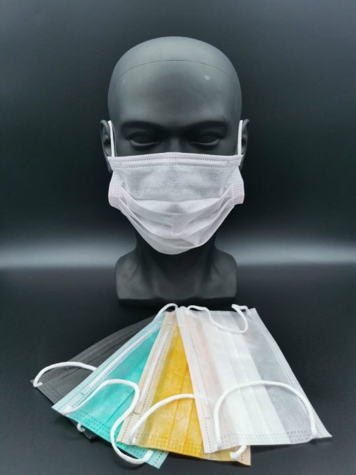 Mund- und Nasenschutzmaske mit Earloops Gummi aus mehrlagigem Vlies, 50 St. im Spenderkarton, diverse Farben im Spenderkarton. Aktion